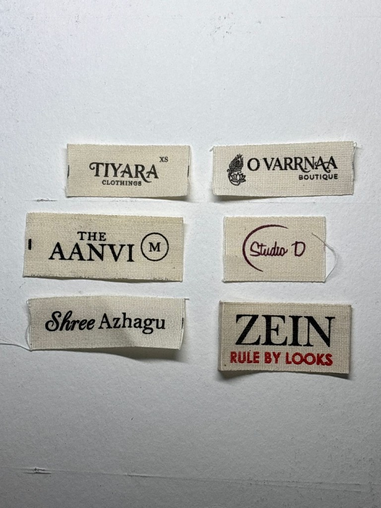 Custom printed clothing labels — brand samples
